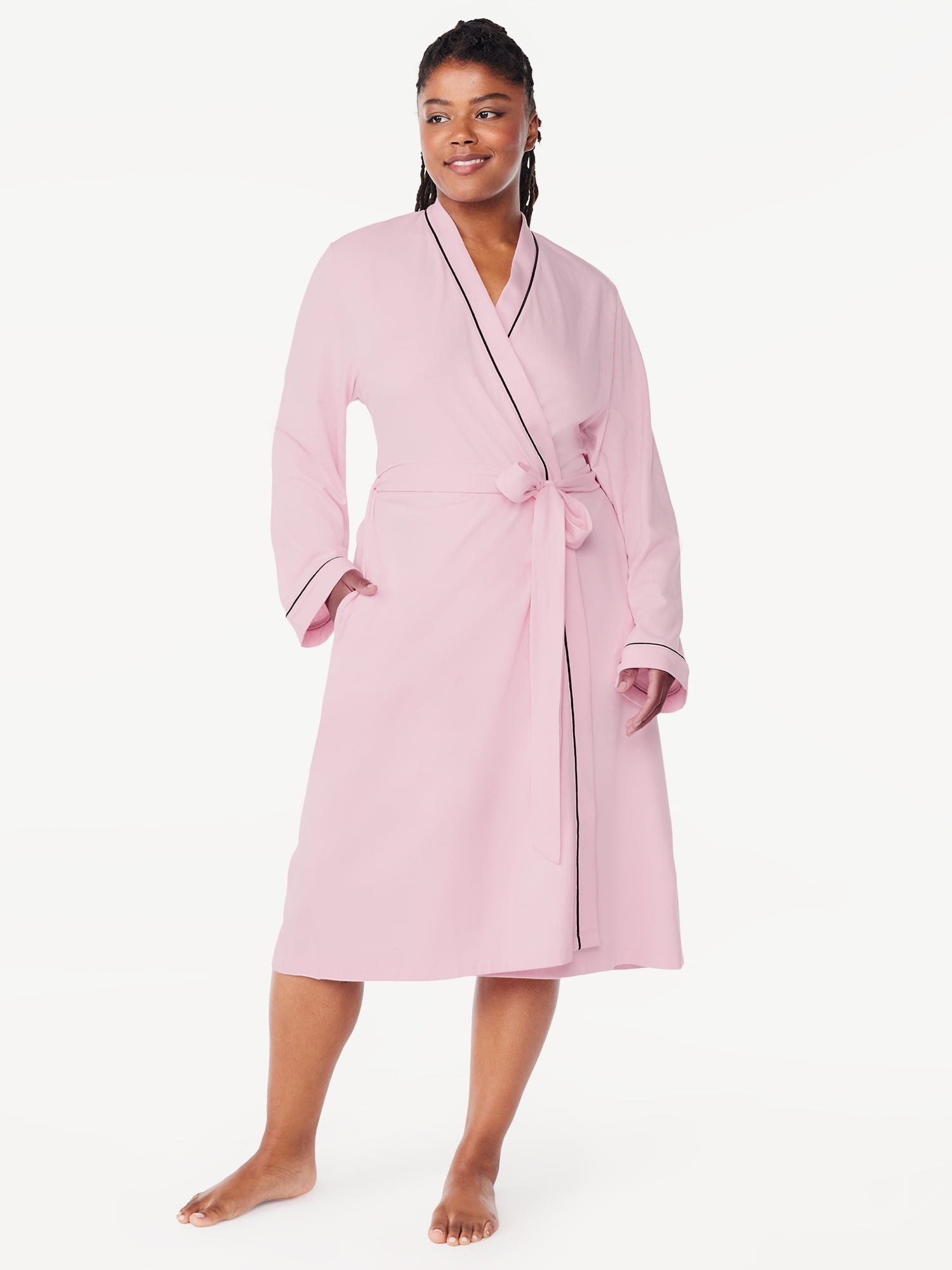 Joyspun Women's Cotton-Blend Wrap Robe with Long Sleeves, Sizes S-3X