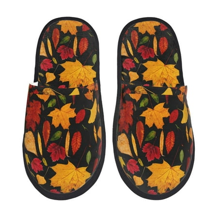Balery Autumn Maple Leaves A Slient Indoor Furry Fleece Comfort House Shoes Soft Non-Slip Home Shoes Cotton slippers House Slippers-- Medium