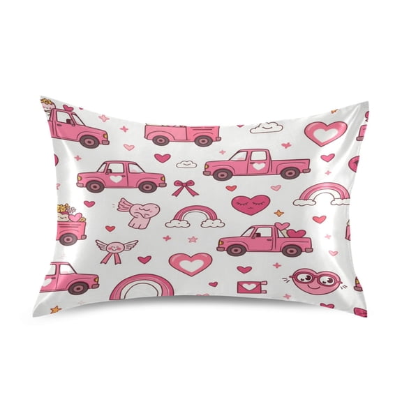 Satin Pillow Case Envelope Pillow Covers Standard Size Soft Pillow Cases for Bedroom, Pink-hearts Printed