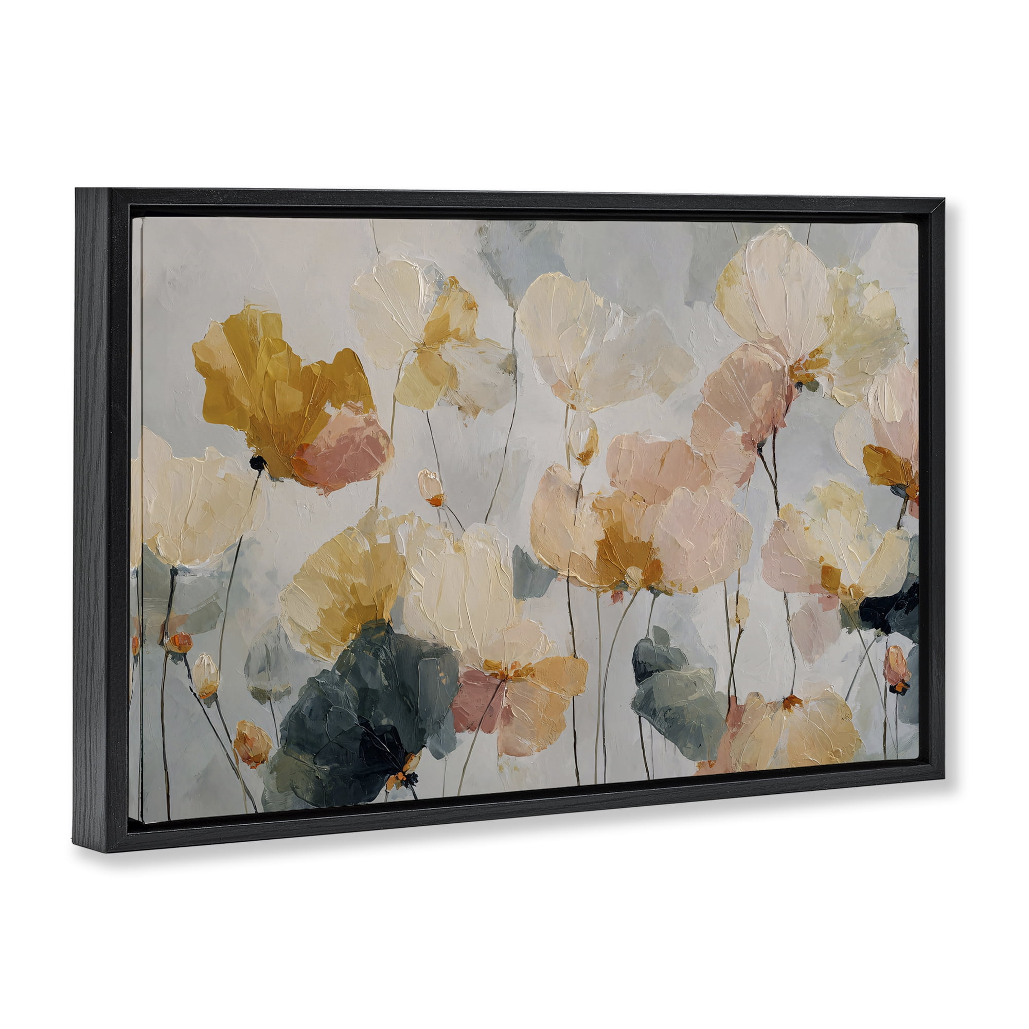 Stupell Industries Abstract Brushed Petals Black Framed Floater Canvas Wall Art, design by Jacky Ngan