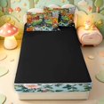 thumbnail image 4 of Homewish Nature Tree Patchwork Grid Zipper Full Size Comforter Sets with Fitted Sheet and 2 Pillowcases,Flower Plants Zipper Bedding Set,Orange Green,Black Reversible,4pcs, 4 of 8