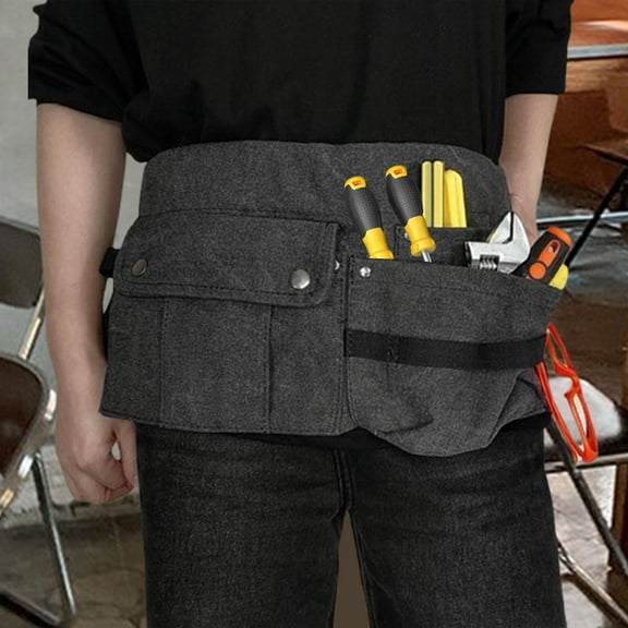 colaxi Tool Waist Bag Portable Tool Bag Large Capacity Canvas Waist Pocket Belt Waist Bag Tools Organizer for Electricians Builders Black