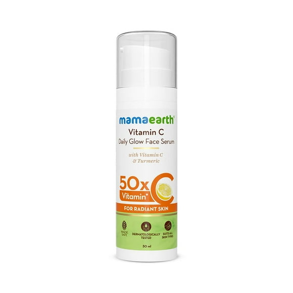 Mamaearth Sérum Visage Éclat Quotidien à la Vitamine C / Peau Jeune et Éclatante avec Curcuma / Hydratation Légère Unisexe pour Tous les Types de Peau / 1,01 Fl Oz (30 ml)