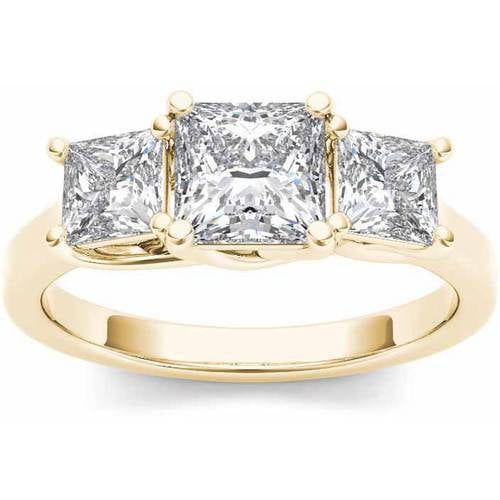 Imperial Diamond 2 Carat T.W. PrincessCut Diamond ThreeStone 14kt Yellow Gold Engagement