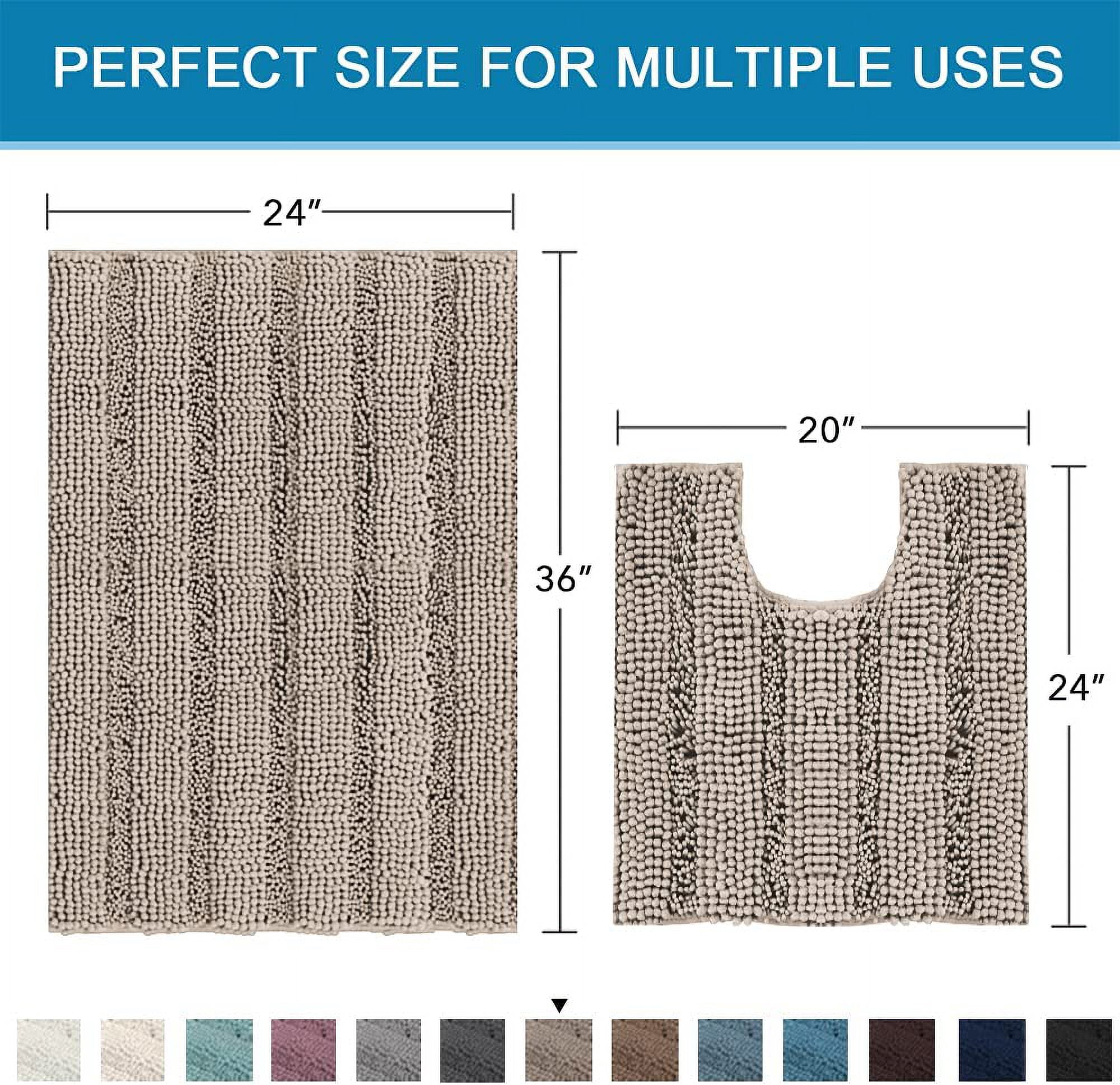 Bathroom Rugs Bath Rug Set 2 Piece Bathroom Contour Rug Toilet Mat Sets Non Slip Contour Bath Rug Ultra Thick Water Absorbent Striped Bath Mats Washable(36" x 24" Plus 20" x 24" U, Taupe)