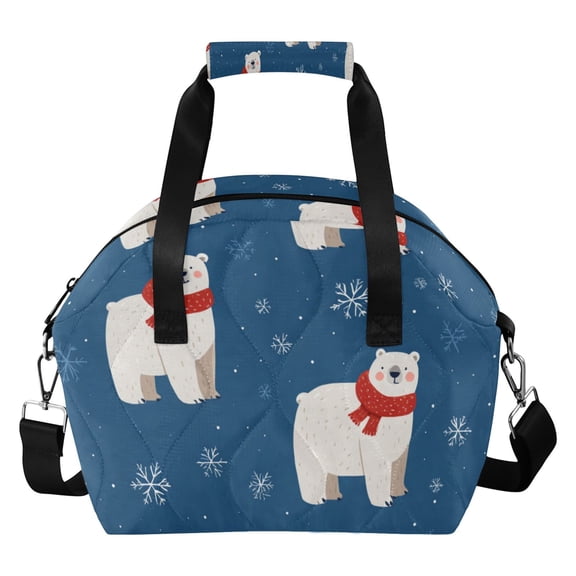 Christmas Polar Bears with Red Scarf Insulated Lunch Bag Reusable Quilted Lunch Box Waterproof Leakproof Lunch Container