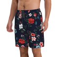 thumbnail image 2 of KLL Vintage Rose Men's Casual Summer Beach Shorts Hawaiian Shorts with Pockets-Medium, 2 of 5