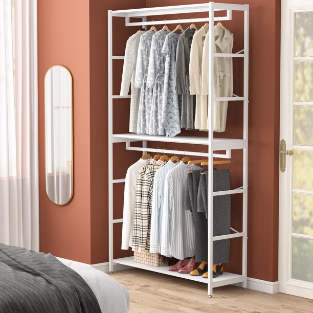 86 inches Double Rod Closet Organizer, Tall Freestanding 3 Tiers