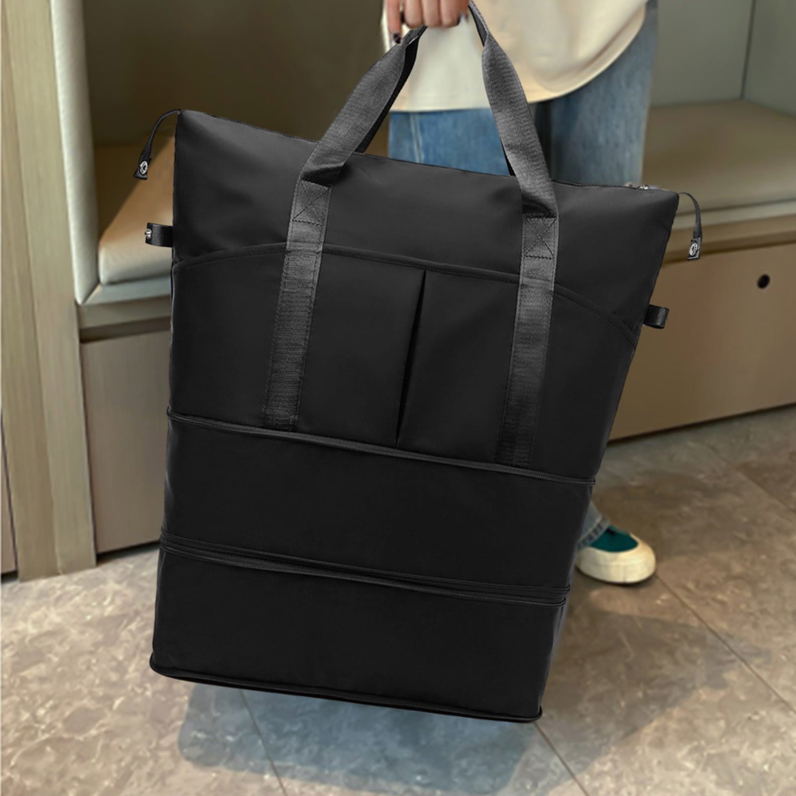 Leather travel tote with luggage sleeve sales