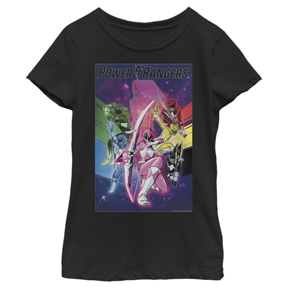 Girl's Power Rangers Rainbow Poster Graphic Tee Black Medium