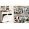 thumbnail image 5 of JassmiPkwy Double Trash Cabinet Tilt-Out,20 Gallon Farmhouse Laundry Hamper Cabinet w/2 Drawers,Hidden Wooden Trash Can Cabinets with Storage Basket for Kitchen-White, 5 of 11