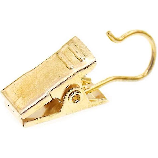 Juego de 100 ganchos con clip, clips de cortina de acero inoxidable para colgar, luz de fotos, decoración del hogar, exhibición de manualidades, clip para colgar (dorado)