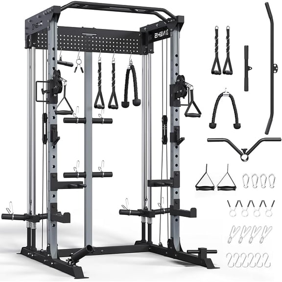 BNEHS Power Cage, 2:1 Dual Independent Pulley System for Home Gym, Black