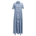 thumbnail image 4 of Denim Dresses for Women 2023 Button Shirts Lapel Cape Sleeve Midi Jean Dress Summer Casual Loose Fit Short Dress, 4 of 5