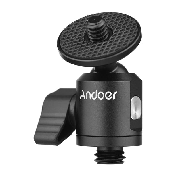 Cabeza esférica Mini adaptador de cabeza de bola Andoer, trípode de cámara, montaje de cabeza de bola, aleación de aluminio, conector de tornillo de 1/4 pulgadas a conector de tornillo de 3/8 pulgadas Andoer Cabeza de bola