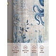 thumbnail image 6 of Ocean Octopus Sheer Curtains 96 Inch Long 2 Panels, Blue Yellow Sea Star Shell Coral Blue Yellow Stripes Light Filtering Rod Pocket Curtains, Sheer Voile Drapes for Living Room Bedroom, 52"x96", 6 of 8