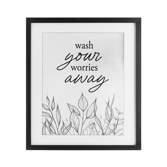 Wash Your Worries Away Minimalist Black Framed Print Under Glass, design by Lettered and Lined