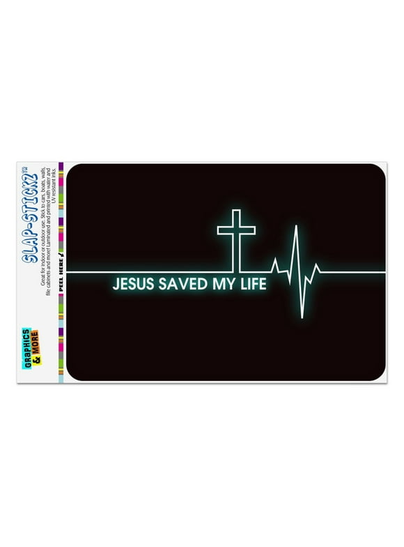 Jesus Saved My Life EKG Heart Rate Pulse Religious Christian Home Business Office Sign - Window Sticker - 4" x 6" (10.2cm x 15.2cm)