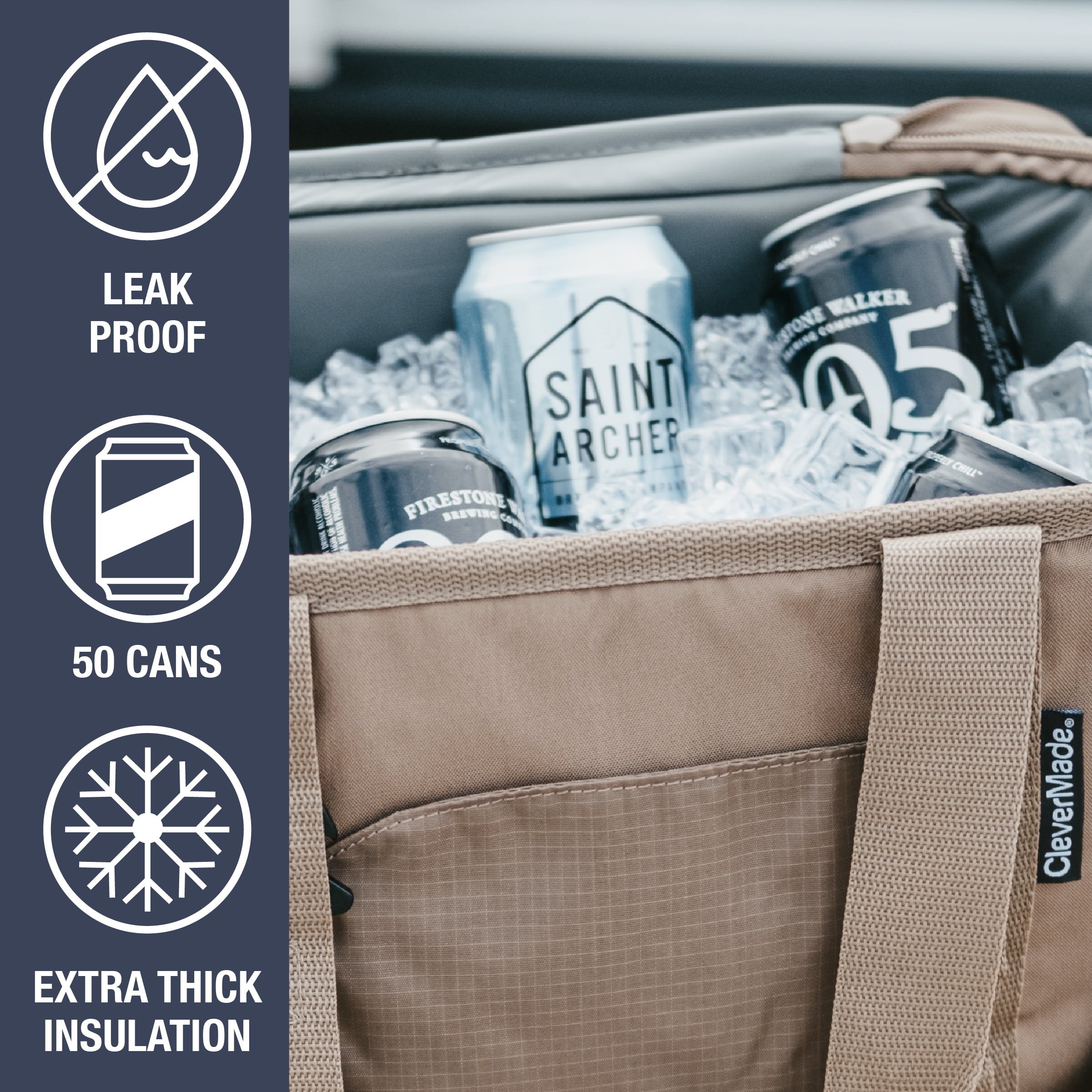 CleverMade 50 Can Pacifica Collapsible Cooler, Ocean/Cognac