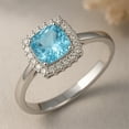 thumbnail image 3 of Blue Topaz and Cubic Zirconia Halo Ring 925 Sterling Silver Womens December Birthstone Jewelry US Size 6, 3 of 7