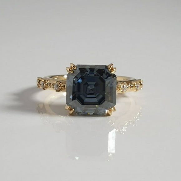 ELITE GEMS AND JEWELLERY 2.5 Carat Blue Gray Asscher Moissanite Ring 18K Gold plated, Blue Grey Moissanite Minimalistic Engagement Ring