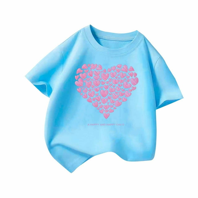 T-shirts Graphiques Cœur pour Fille Manches Courtes Col Rond T-Shirts d'Été