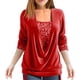 thumbnail image 3 of Blusa de lentejuelas para mujer de manga larga brillante túnica drapeada fluida fiesta jersey con cordón dobladillo con purpurina, 3 of 5