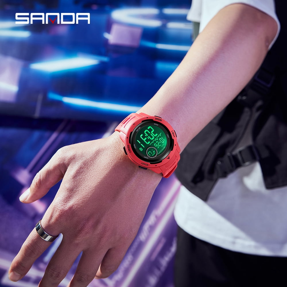 Sanda Men's Analog Sports Watch, LED Large Face Waterproof Wrist Watches, Dual Dial Digital Analog Watches for Men  2125