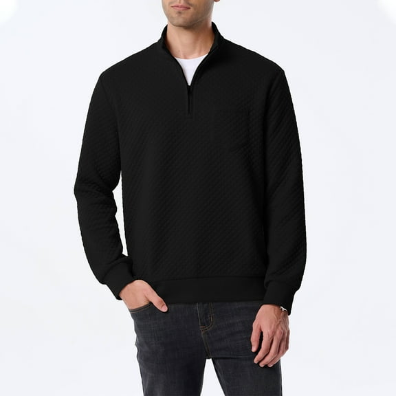 gbyLJF Men's Quarter Zipper Pullover Casual Regular Fit Solid Color Long Sleeve Sweatshirt Checked Stand-up Collar Top