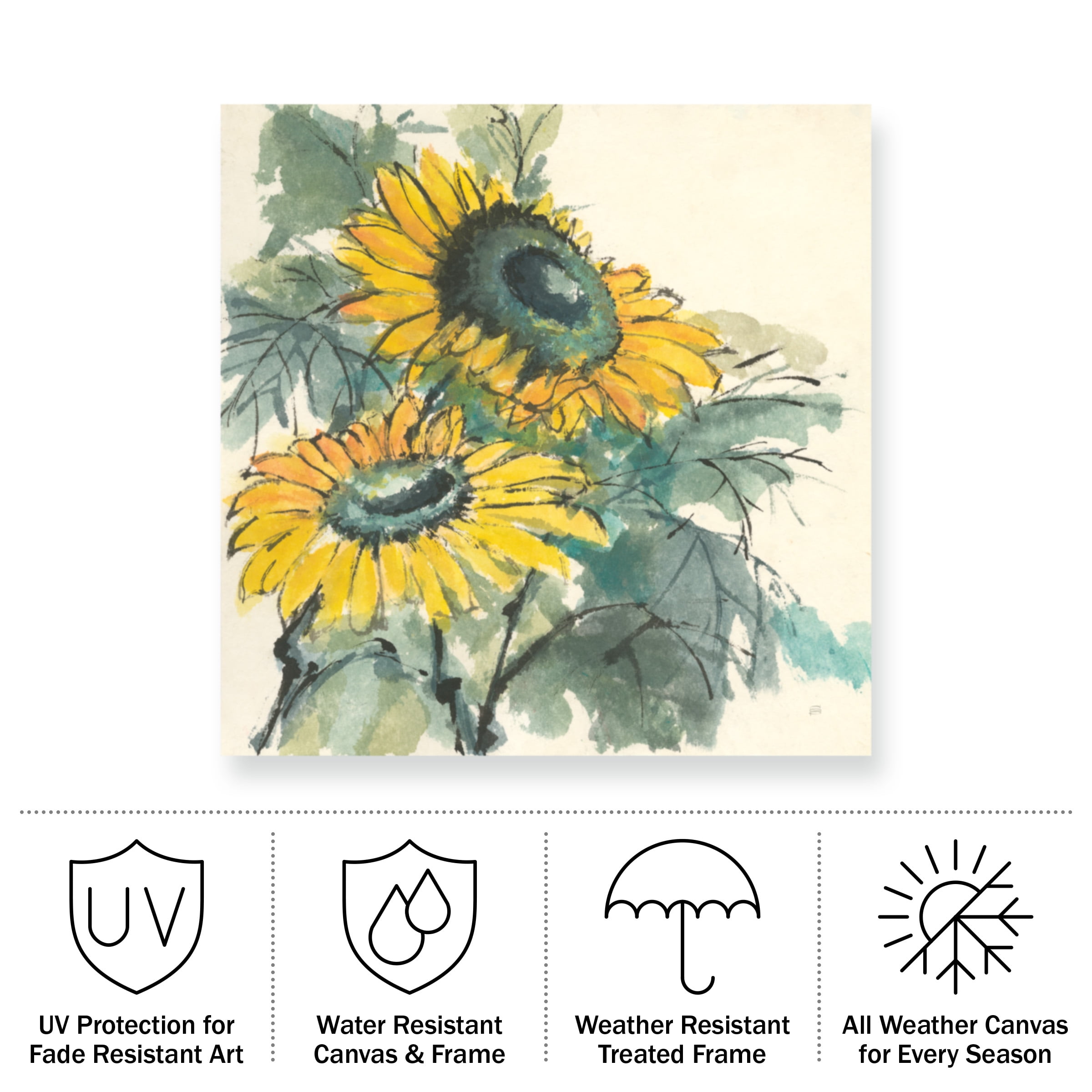 Chris Paschke 'Sunflower Watercolor I' Outdoor Canvas 35x22