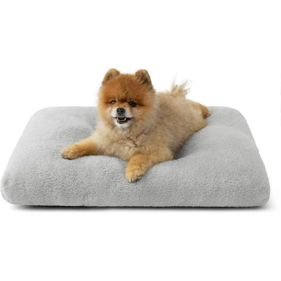 Small Dog Bed for Crate Washable, Comfort Fluffy Plush Pillow Bed Crate Pad, Non-Slip and Machine Washable Kennel Pet Sleeping Mat for Puppy/Cat, 24"x17", Gray