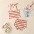 thumbnail image 2 of Fesfesfes Newborn Infant Baby Girls Camisol Vest Rainbow Striped Tops+Bowknot Shorts Set, 2 of 9