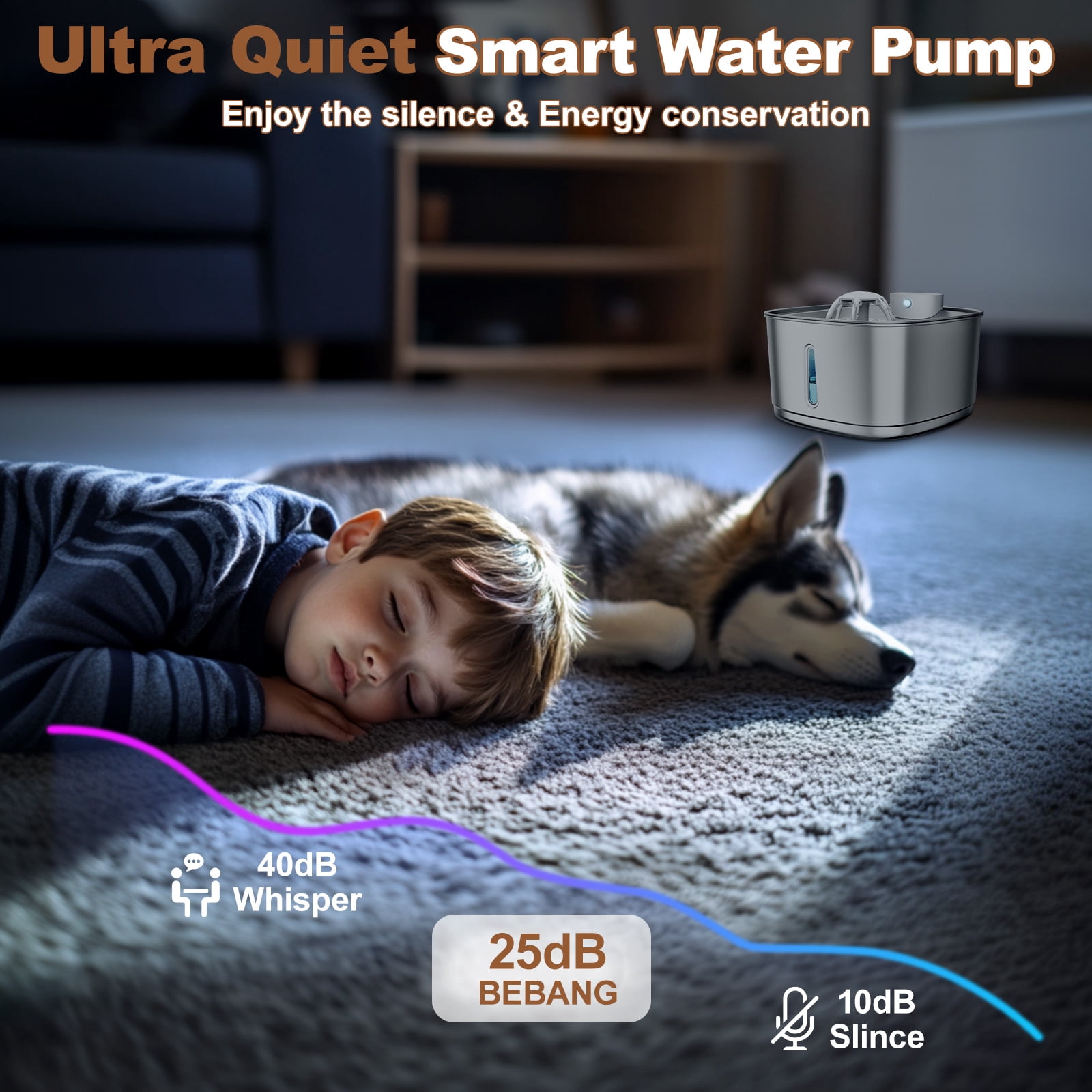 BEBANG Wireless Cat Water Fountain Battery Operated, 108oz/3.2L Automatic Pet Fountain for Dogs Cats Drinking Indoor, 8 Filters