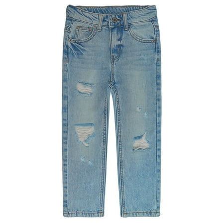 KIDSCOOL SPACE Neonata Ragazzi Jeans Bambino Elastico Interno Strappato Jeans Denim Ricamati Rosso Azzurro 6-9 Mesi