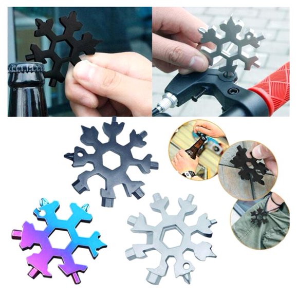 Newly Upgraded Version 19-In-1 Snow Keychain Tools Multi-Tool Wrenches Combination Stainless Steel Snow Shape Outdoor Portable Snowflake White