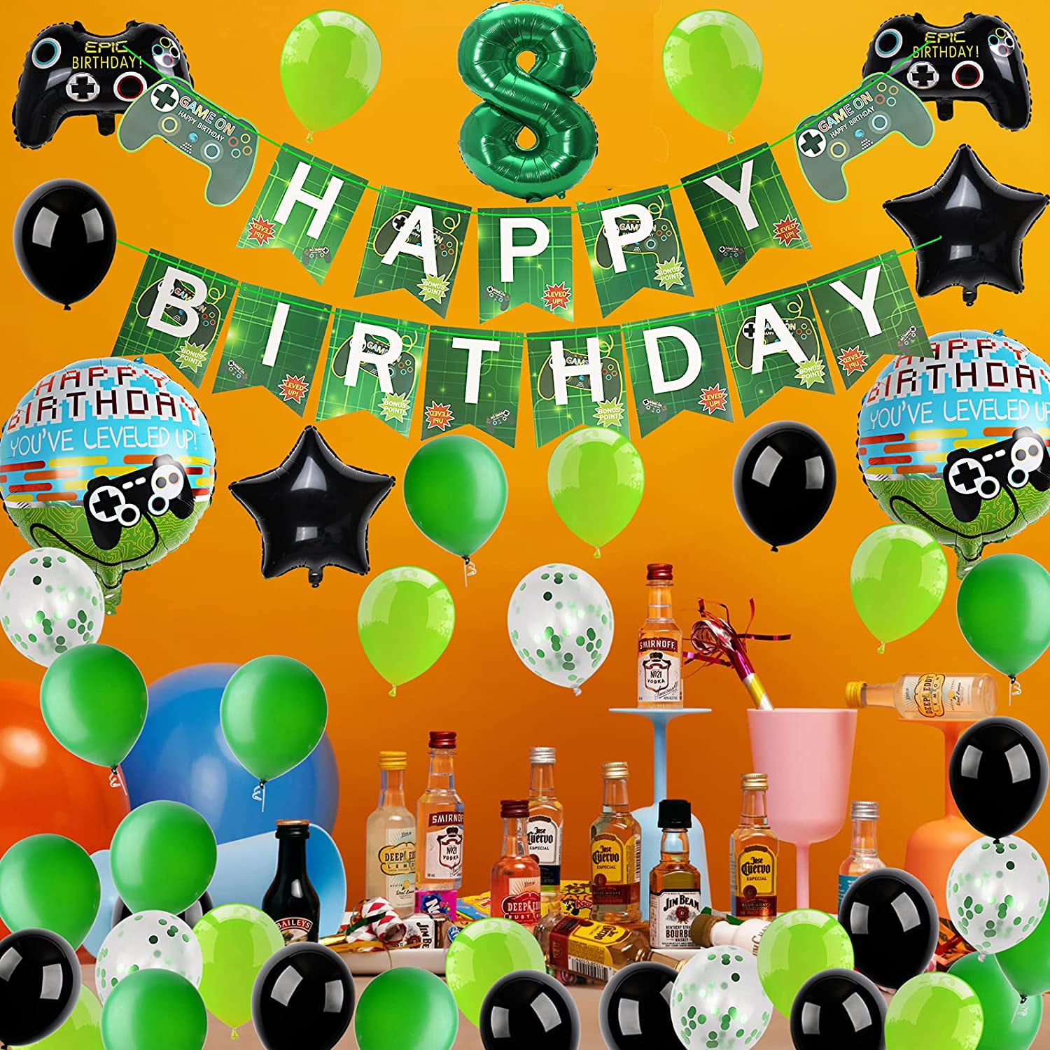 5th Party Supplies Decorations,53 PCS Video Game Party Supplies,Including Gaming Banner Green Balloons for Boys Kids Birthday Decorations