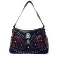 thumbnail image 2 of Texas West Women's Vegan Leather Feather Handbag Set, Black, 2-Piece, 2 of 5