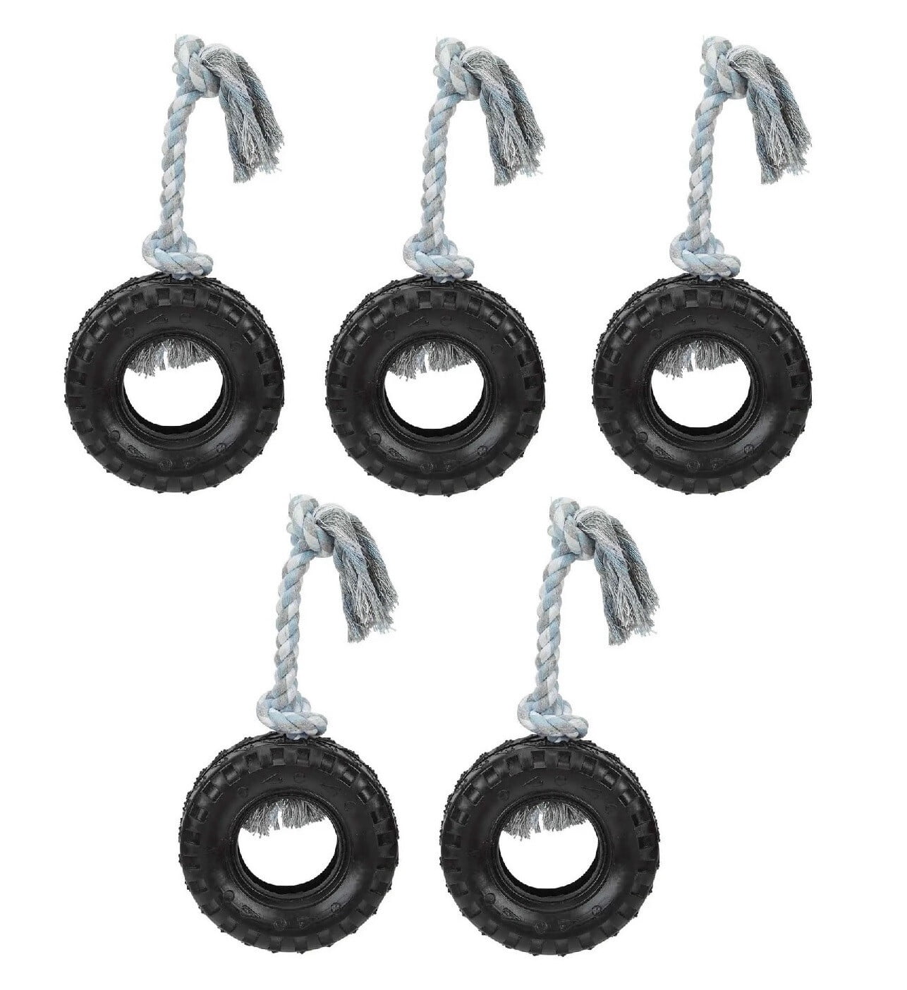Mighty Tire Dog Toy 16" Rope Tough Rubber Textural Gum Massaging Tug Toss Fetch (3 Toys)