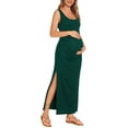thumbnail image 4 of Split Maternity Dress Sleeveless Long Pregnancy Dress Ruched Maternity Clothes for Women, 4 of 5