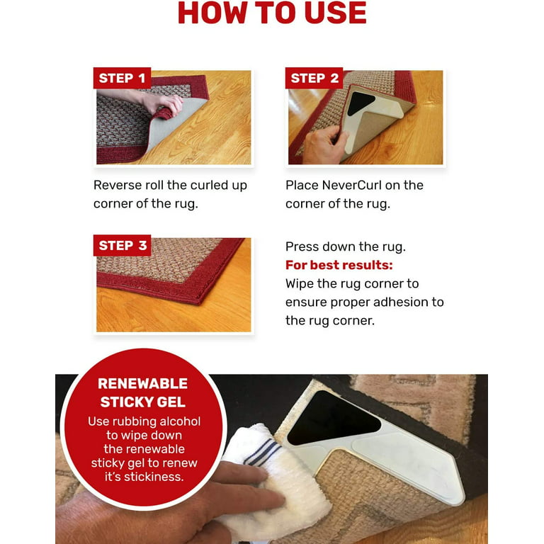 NeverCurl Best V Shape Design Rug Corner Gripper to Instantly Stops Rug  Corner Curling - Safe for Wood Floors - for Indoor & Outdoor Rugs - Carpet