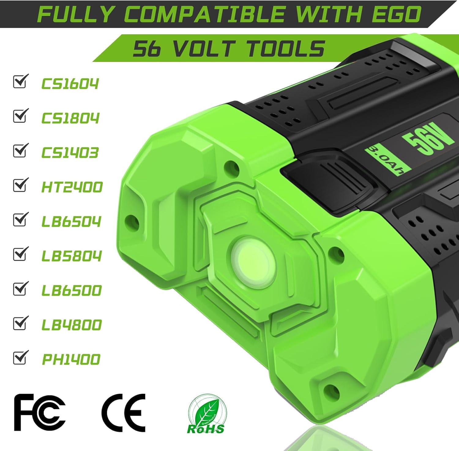 2 Packs 3.0Ah 56V Replacement for EGO 56V BA1400T BA2800 BA1400 BA2800T BA4200 Lithium Ion Battery Compatible with EGO 56V Power Tools CS1604 CS1804 CS1403 LB6504 Tools