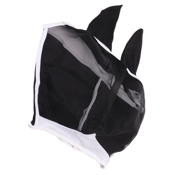 MÁSCARA DE MOSCA ELÁSTICA DE CABALLOS CON MALLA para la Oreja, Protection Transpirable para un desgaste CÓMODO, Tela de Malla de Punto Oscuro Cerrado, lavable a mácina,
