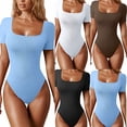 thumbnail image 4 of Body elegante de manga corta con cuello cuadrado para mujer, body ajustado liso, ropa interior básica que combina con todo, camiseta informal, Top Sexy de oficina para mujer, 4 of 5