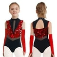 thumbnail image 5 of vastwit Girls Big Sequins Gymnastics Leotard with Arm Sleeves Ballroom Modern Tap Dance Outfit for Stage Performance Red 16, 5 of 6