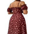 thumbnail image 3 of Femmes Casual Côté Divisé Robe Florale/solide Manches Bouffantes Lacets Bas Coupe Slim Plage Robes de Soleil Sans Manches d'Été, 3 of 5
