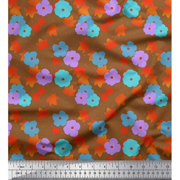 Soimoi Rayon Crepe Fabric Leaves & Floral Clip Art Print Fabric by Yard 46 Inch Wide