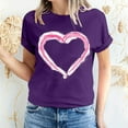 thumbnail image 2 of Women's Valentine's Day Short Sleeve Shirts Heart Print Casual Basic Tee Tunic Crewneck Graphic Blouses Tops (2XL, Purple), 2 of 5