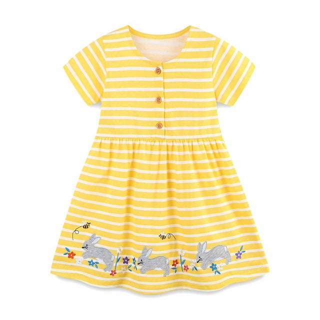 Toimothcn Robe pour Filles Tout-Petits Manches Courtes Mignonne Douce Imprimé Animal Robe Douce Respirante Ample Été Princesse Robes Frais pour Usage Quotidien