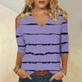 thumbnail image 2 of Lmnyox Striped T Shirt for Women Cold Summer Shoulder Blouse Loose Casual Long Sleeve V Neck Tunic Tops, 2 of 5