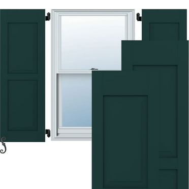 12"W x 72"H Americraft Two Equal Raised Panel Exterior Real Wood Shutters (Per Pair), Thermal Green